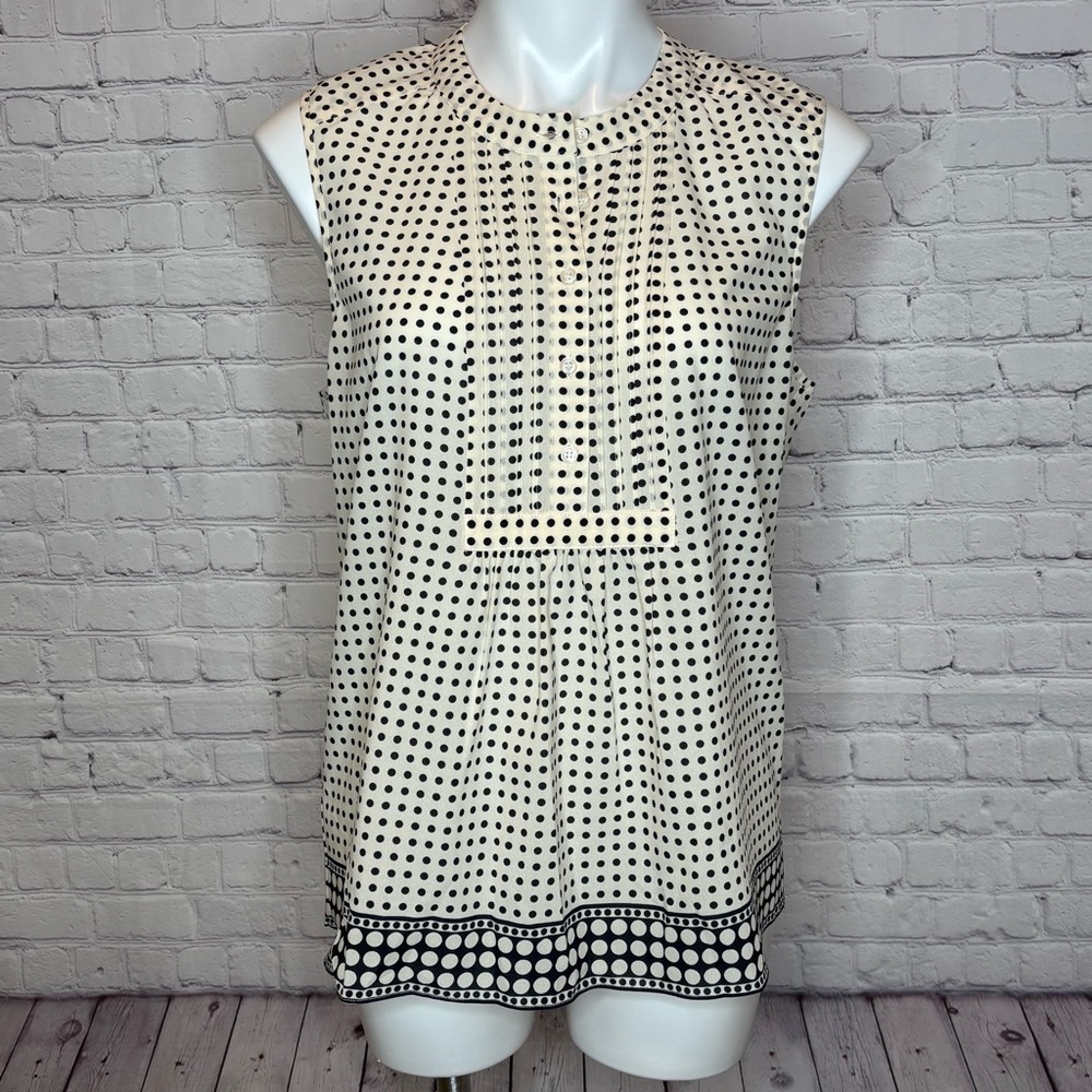 J.Crew Cream and Black Polka Dot Sleeveless Blouse Size 12